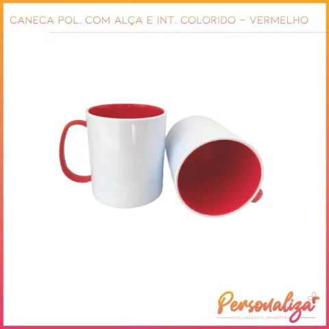 Caneca com Alça e Interior Colorido - Vermelho - Polímero