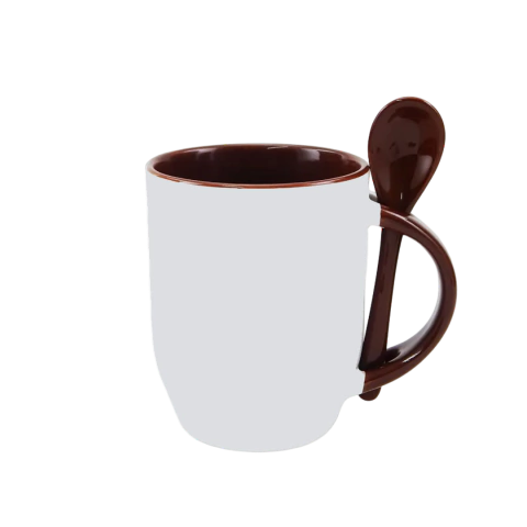 Caneca com Colher Interior Colorido - Marrom - JKB IMPORTADA