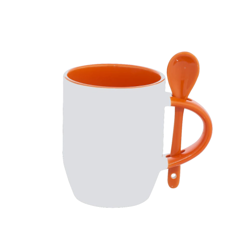 Caneca com Colher Interior Colorido - Laranja - JKB IMPORTADA