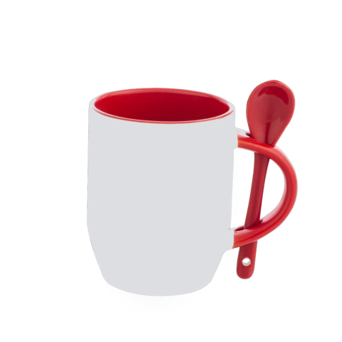 Caneca com Colher Interior Colorido - Vermelho - JKB IMPORTADA