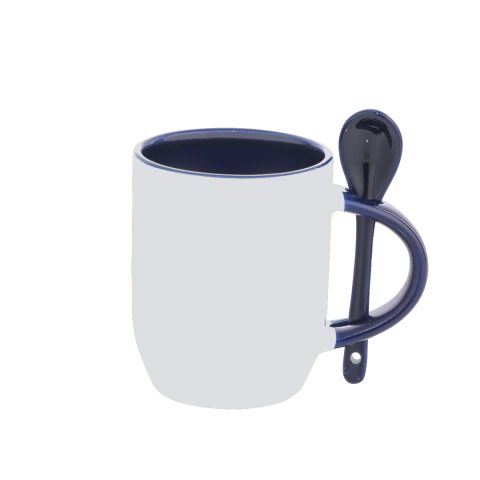 Caneca com Colher Interior Colorido - Azul - JKB IMPORTADA