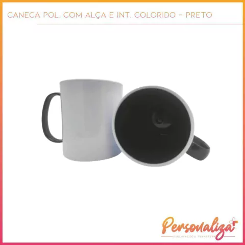 Caneca com Alça e Interior Colorido - Preto - Polímero