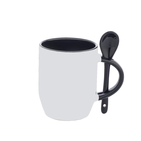 Caneca com Colher Interior Colorido - Preto - JKB IMPORTADA
