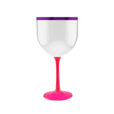 Taça de Gin Happy Pink/Cristal - Borda Metalizada Roxo