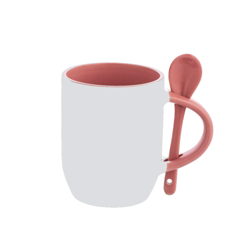 Caneca com Colher Interior Colorido - Rosa Bebê - JKB IMPORTADA