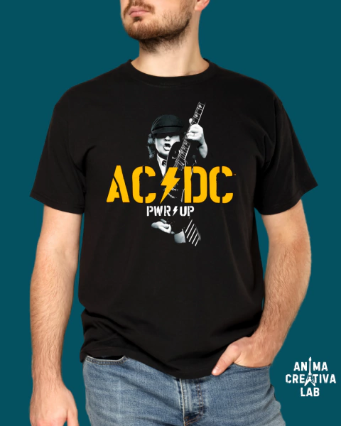 Remera AC/DC Angus Young PWR UP Rock Unisex y crop top Algodón