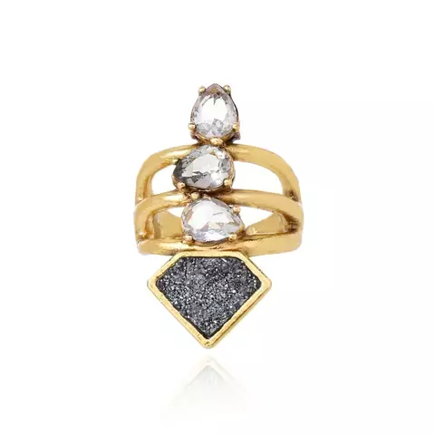 Anel Cristal Rock Ouro Vintage | Claudia Arbex