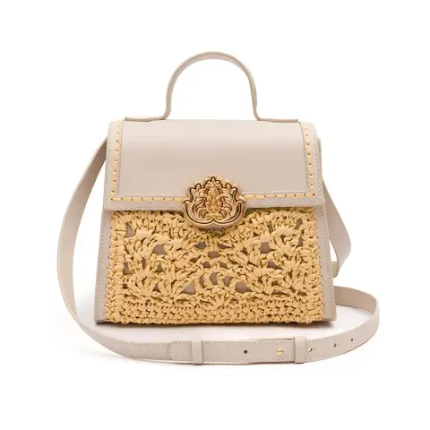 BOLSA ELIS TOP HANDLE CROCHÊ SOFT CHANTILLY RAFIA CREME | Isla