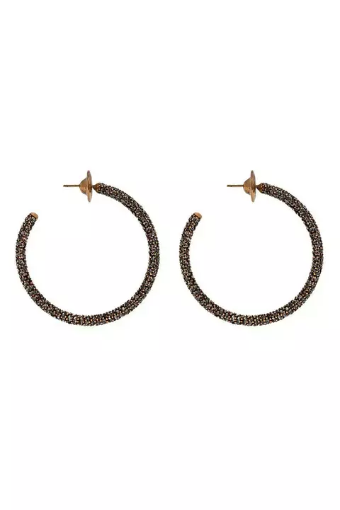 Brinco Argola Hoop Strass Ouro Vintage | Hector Albertazzi