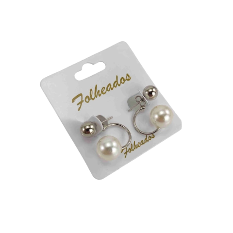 Brinco Folheado Níquel Free- 2 Pontos/Bolinha Níquel e Pérola