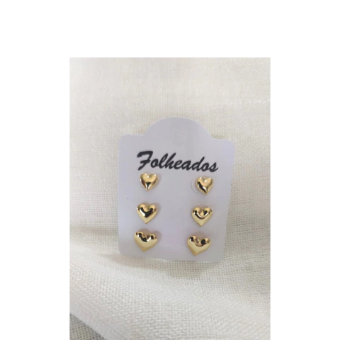Trio de Brincos - Folhado a Ouro