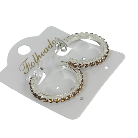 Argola Fina Cravejada P Folhado a Ouro - Caramelo