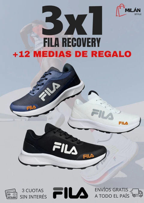 3X1 FILA: 3 ZAPATILLAS FILA RECOVERY AL PRECIO DE 1 +12 PARES DE MEDIAS DE REGALO