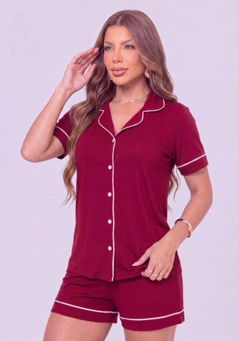 Pijama Americano curto Liso - Vermelho