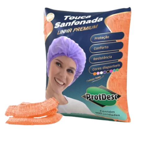 Touca Descartável TNT Laranja Sanfonada - Pacote com 100Un - Protdesc