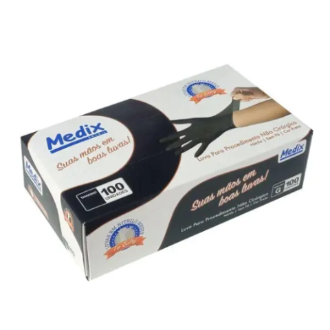 Luva Descartável Medix de Latex Nitrílica Sem Pó Preta 100 Unidades