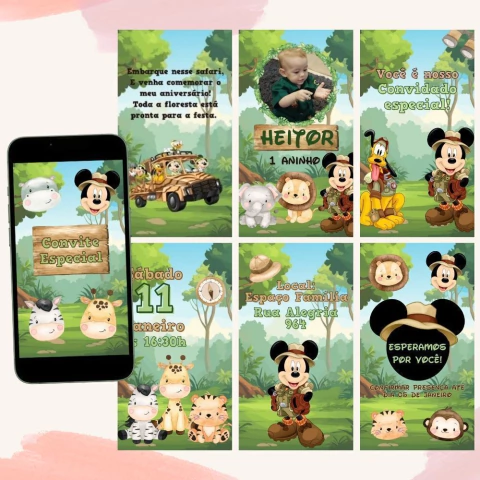 Convite animado Mickey Safari 1 - comprar online
