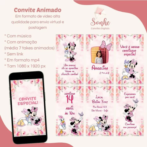Convite animado Minnie e Margarida - comprar online