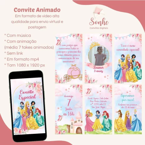 Convite animado Princesas - comprar online
