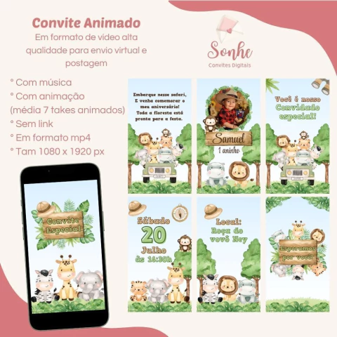 Convite animado Safari Menino - comprar online