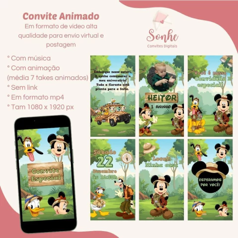 Convite animado Mickey Safari 2 - comprar online