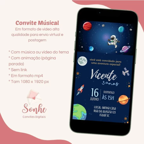 Convite Vídeo/musical Astronauta - comprar online