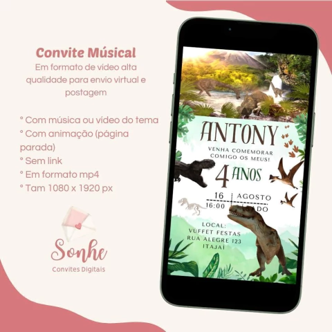 Convite Vídeo/musical Dinossauro - comprar online