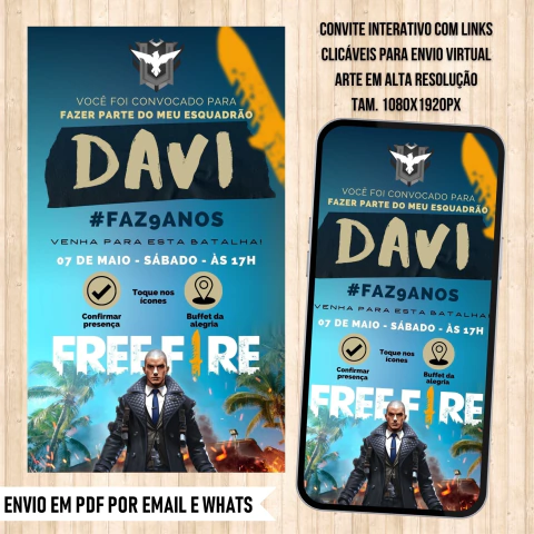 Convite digital Frefire - comprar online
