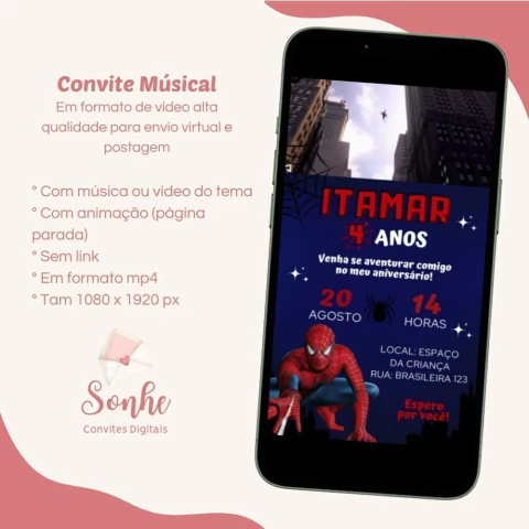 Convite Vídeo/musical Homem Aranha - comprar online