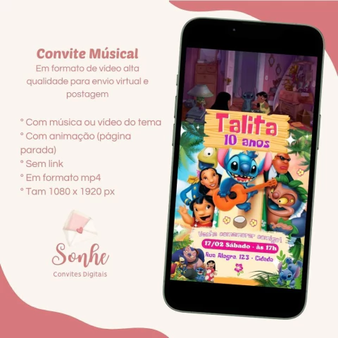 Convite Vídeo/musical Lillo Stitch - comprar online