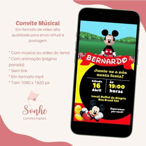 Convite Vídeo/musical Mickey - comprar online
