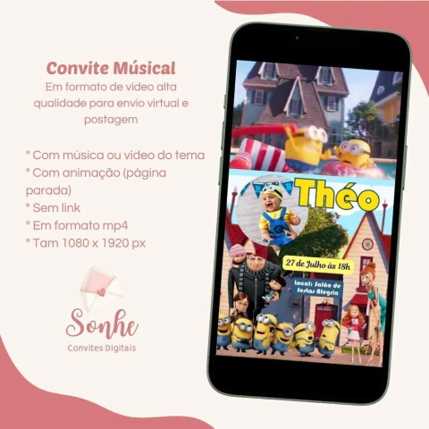 Convite Vídeo/musical Minnions - comprar online