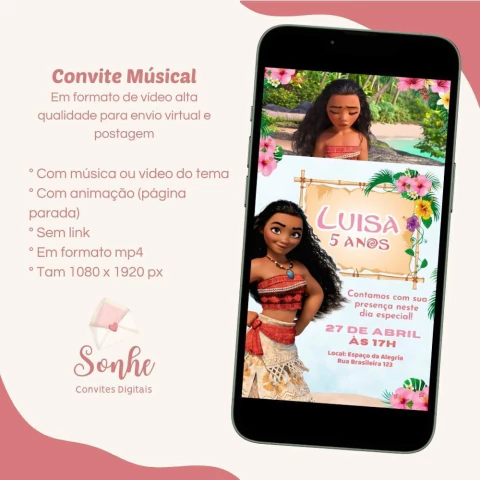 Convite Vídeo/musical Moana - comprar online