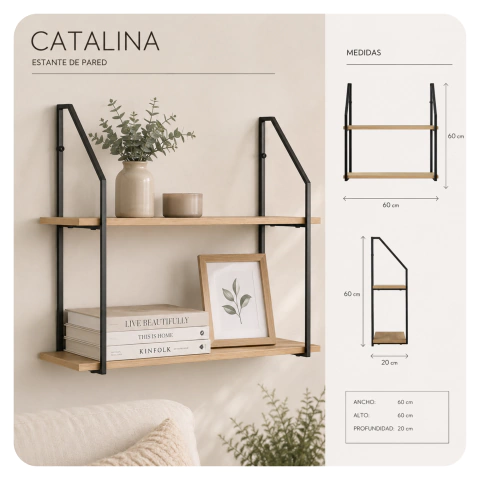 ESTANTERIA FLOTANTE 2 NIVELES ESTILO INDUSTRIAL