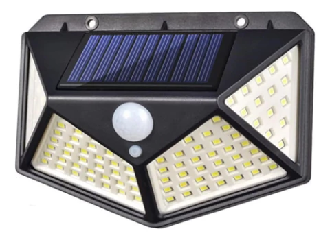 Aplique Reflector Solar 100 Led Recargable Luz Exterior Carcasa Negro Luz Blanco Frío