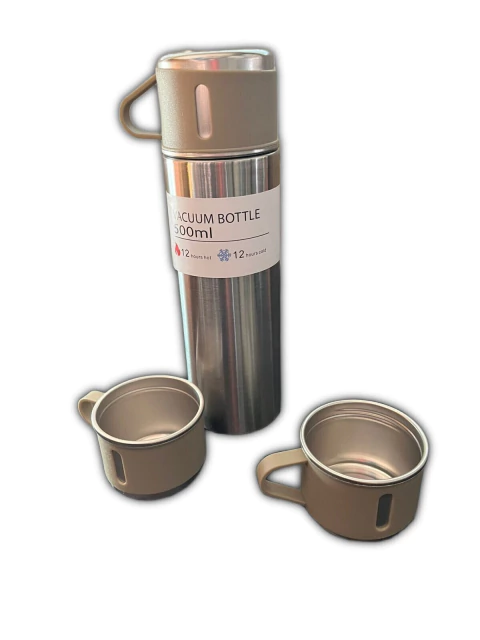 Termo Acero Inoxidable 500ml +3 Tazas Termicas Set 4 Piezas
