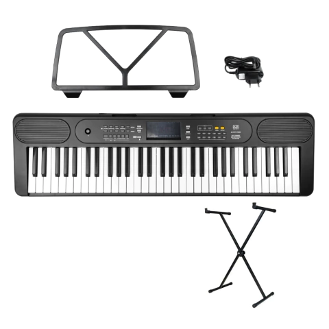 Kit Teclado Musical AZ KEYS TONE 61 Teclas Preto com Fonte Bivolt + Suporte - comprar online