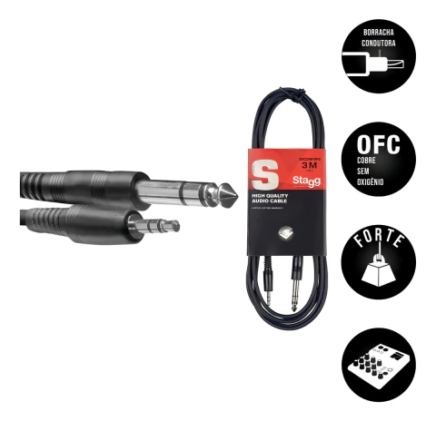 Cabo P10/p2 Estéreo 3 Metros Stagg Sac3-mps-bps - comprar online