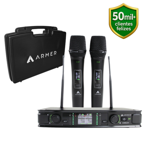 Microfone Sem Fio Profissional Duplo Armer AX802M com Case - comprar online