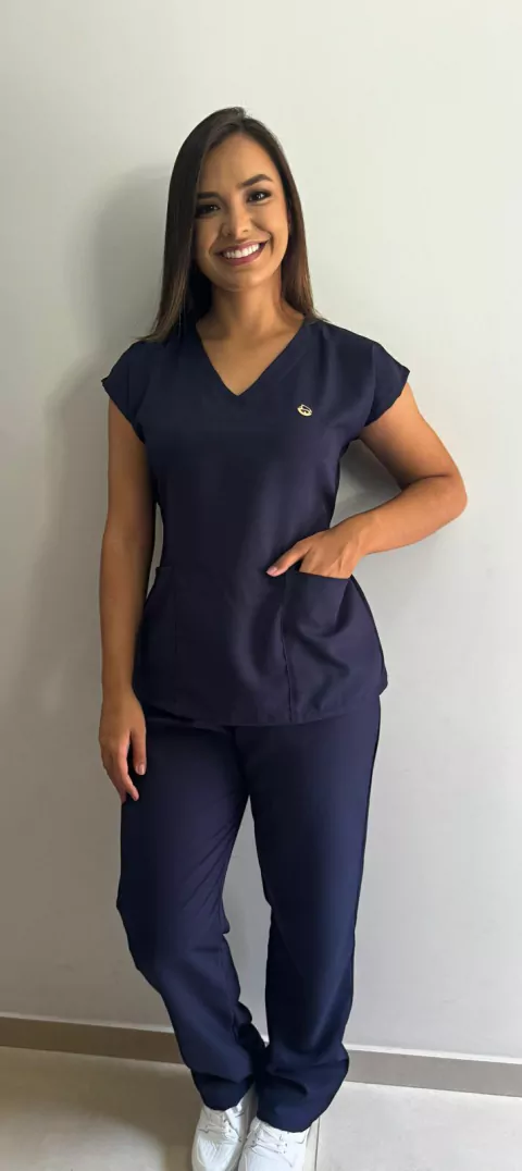 Pijama Cirúrgico Feminino Aurora Azul Marinho - comprar online
