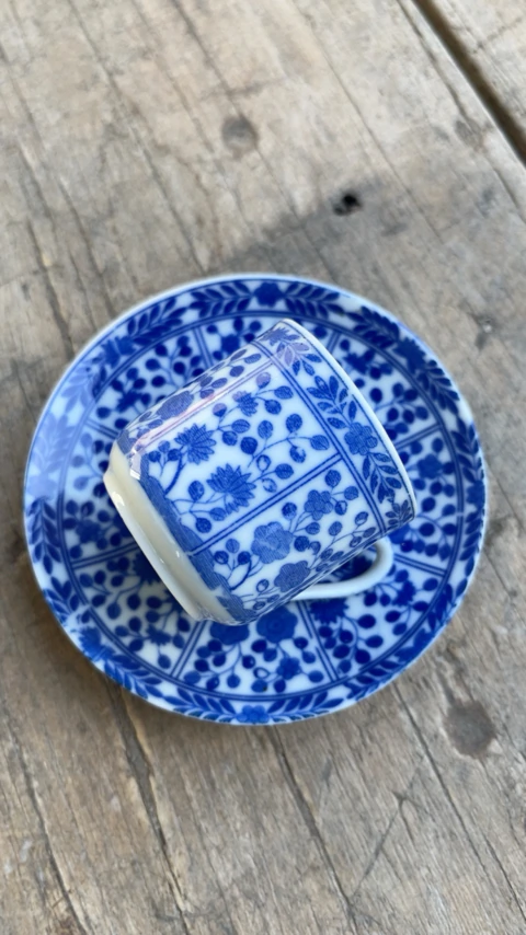 Dúo de café japonés porcelana azul y blanco