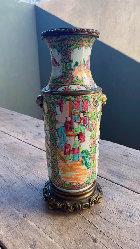 Florero oriental de porcelana y bronce 36cm de Outlet