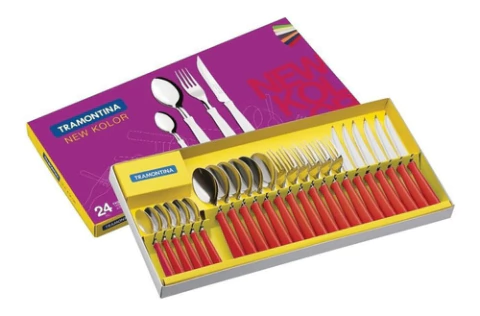 Set 24 Cubiertos Tramontina New Kolor Mango Rojo Samihome
