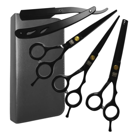 Kit Completo 3 Tesouras Para Barbeiro Cabeleireiro Profissionais Obopekal