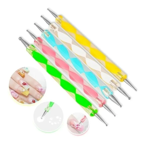 Kit com 5 Boleadores e Pincéis de Ponta Dupla para Decoração de Unhas - comprar online