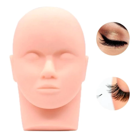 Cabeça De Treino Siliconada Para Alongamento De Cílios E Maquiagem
