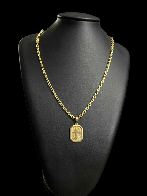Cordão Cadeado 4mm + Pingente Crucifixo Banhado Ouro 18k - comprar online