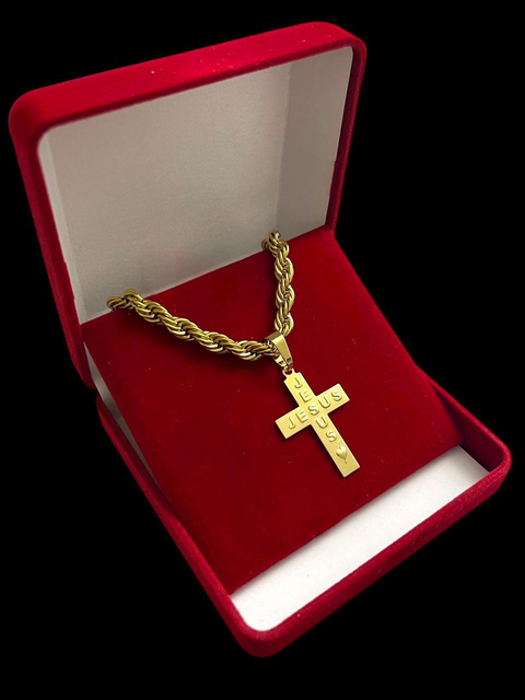 Cordão Fem Baiano 6mm + Ping Cruz Jesus Banhado A Ouro 18k - comprar online