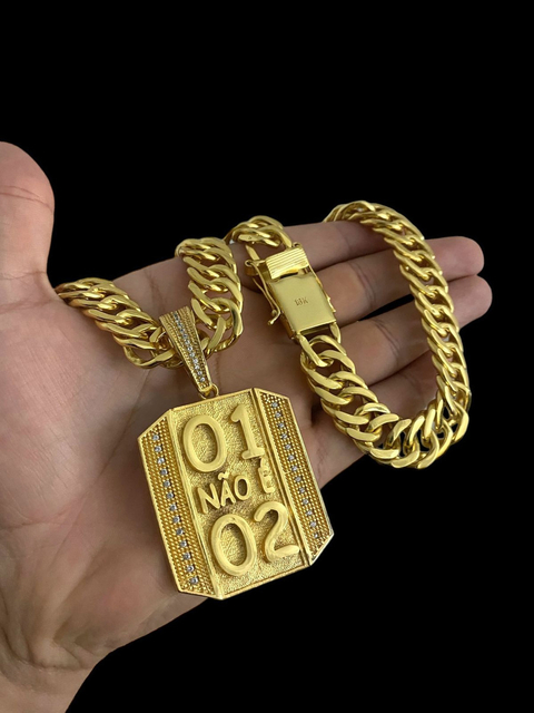 Cordão Grumet 15mm + Pingente 01 Não é 02 Banhado Ouro 18k - comprar online