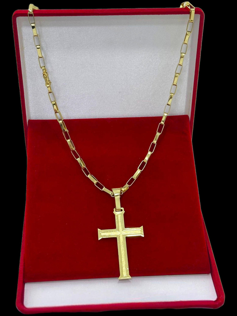 Cordão Tijolinho 5mm + Pingente Cruz Banhado Ouro 18k Luxo - comprar online